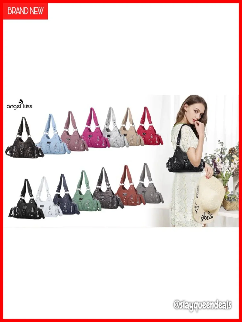 Small Hobo Shoulder Bag Faux Leather Multi-Pocket Tote with Zipper